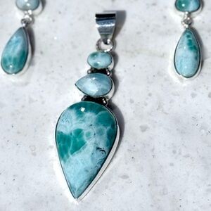 925 Sterling Silver with Larimar Stone Pendant